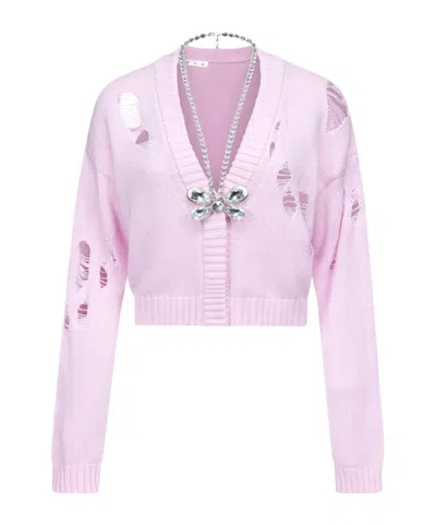 Area Butterfly-embellished Organic Cotton-blend Cardigan In Purple