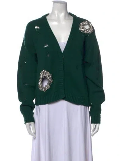 Pre-owned Area Cashmere V-neck Sweater In Green
