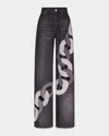 Area Wide-leg-jeans Mit Kettendetail In Grey Multi