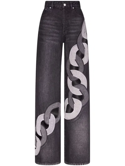 Area Wide-leg-jeans Mit Kettendetail In Grey Multi