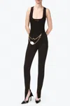Area Chain Plate Belted Ponte Leggings In Black