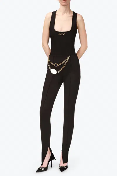 Area Chain Plate Belted Ponte Leggings In Black