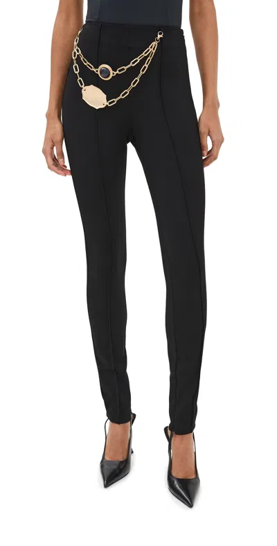 Area Chain Plate Belted Ponte Leggings In Black