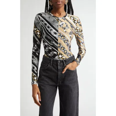 Area Chain Print Long Sleeve Bodysuit In Multi