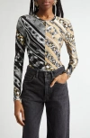Area Chain Link-print Bodysuit In Black/beige Multi