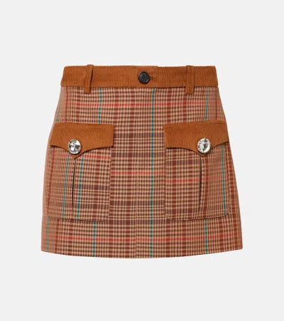 AREA CHECKED WOOL-BLEND MINISKIRT