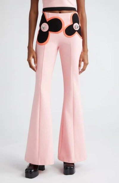 Area Colourblock Flower Pleated Flare Trousers In Multi Pink