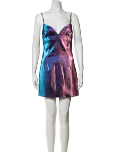 Pre-owned Area Colorblock Pattern Mini Dress W/ Tags In Blue/metallic