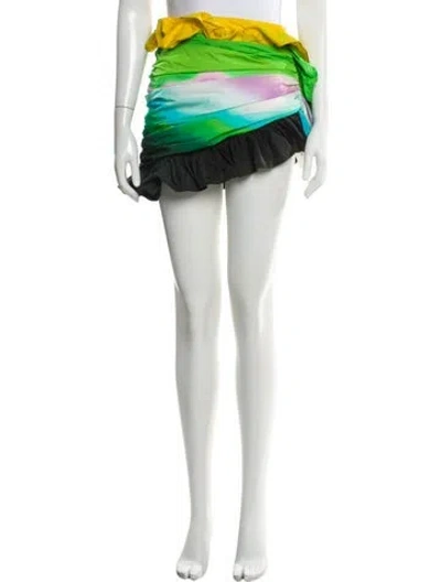Pre-owned Area Colorblock Pattern Mini Skirt In Green