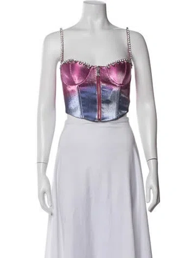 Pre-owned Area Colorblock Pattern Square Neckline Crop Top W/ Tags In White