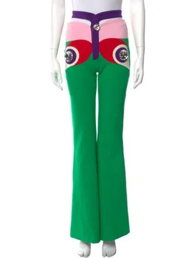 Pre-owned Area Colorblock Pattern Wide Leg Pants In Green