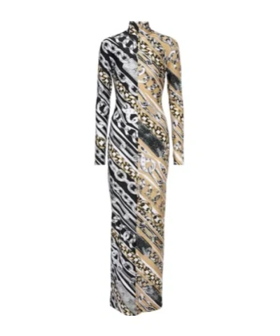 Area Colorblocked Printed Maxi Dress In Gray