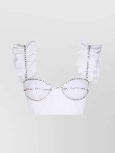 Area Cotton Bustier Top With Crystals In White