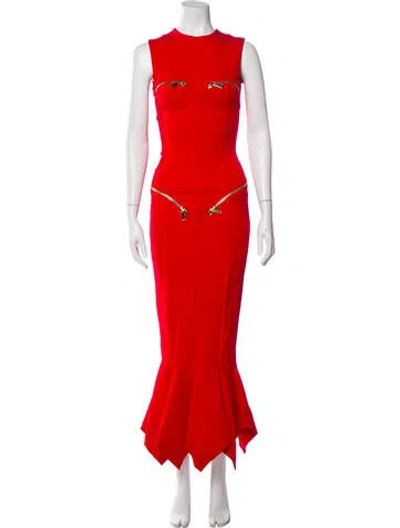 Pre-owned Area Crew Neck Long Dress In Red