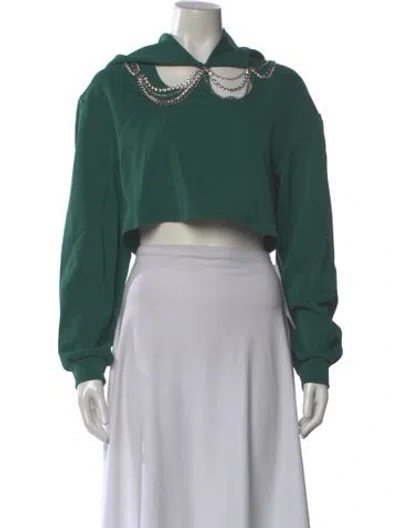 Pre-owned Area Crew Neck Long Sleeve Crop Top In Green
