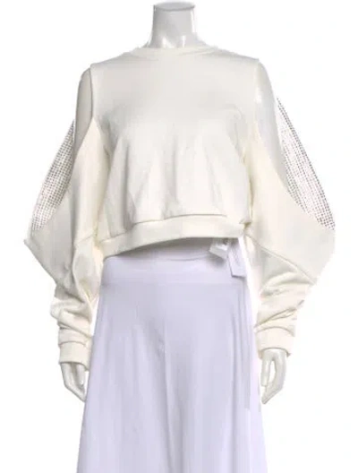 Pre-owned Area Crew Neck Long Sleeve Crop Top In White