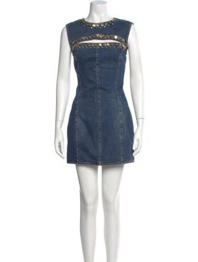 Pre-owned Area Crew Neck Mini Dress In Blue