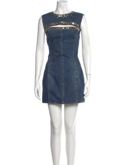 Pre-owned Area Crew Neck Mini Dress In Blue