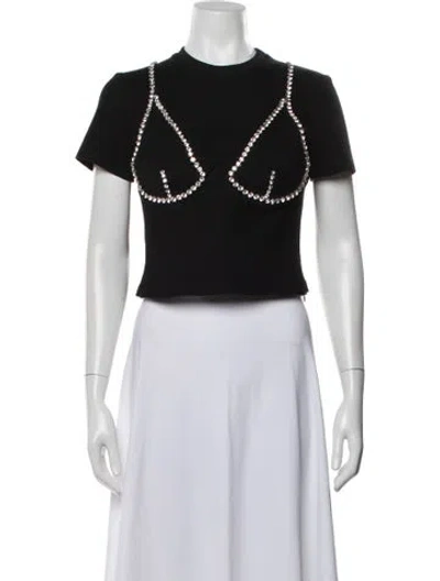 Pre-owned Area Crew Neck Short Sleeve Crop Top In Black