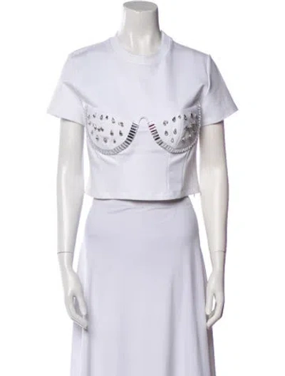 Pre-owned Area Crew Neck Short Sleeve Crop Top In Neutral