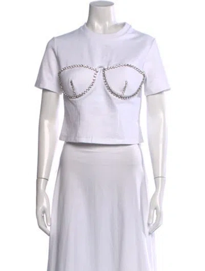 Pre-owned Area Crew Neck Short Sleeve Crop Top In Neutrals