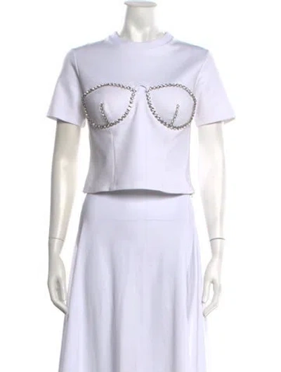 Pre-owned Area Crew Neck Short Sleeve Crop Top In Neutrals