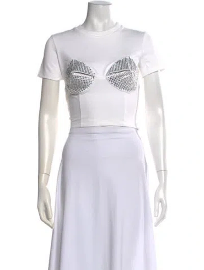 Pre-owned Area Crew Neck Short Sleeve Crop Top In Neutrals