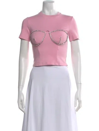 Pre-owned Area Crew Neck Short Sleeve Crop Top In Pink