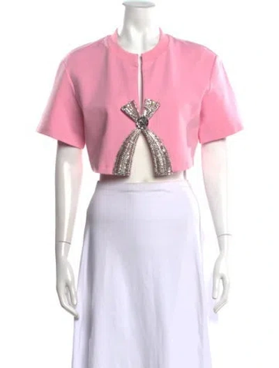 Pre-owned Area Crew Neck Short Sleeve Crop Top In Pink