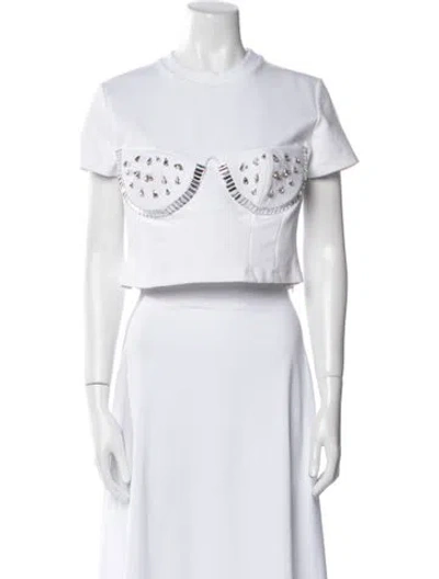 Pre-owned Area Crew Neck Short Sleeve Crop Top In White