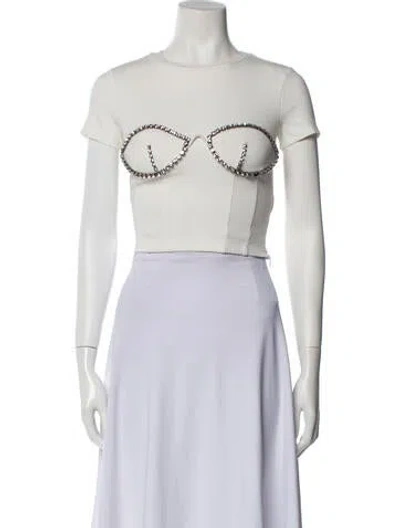 Pre-owned Area Crew Neck Short Sleeve Crop Top In White