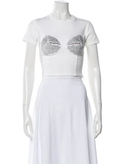 Pre-owned Area Crew Neck Short Sleeve Crop Top In White