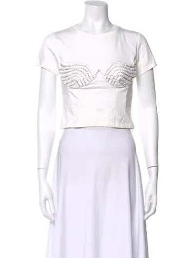 Pre-owned Area Crew Neck Short Sleeve Crop Top In White