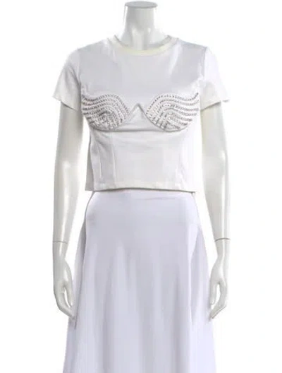 Pre-owned Area Crew Neck Short Sleeve Crop Top In White