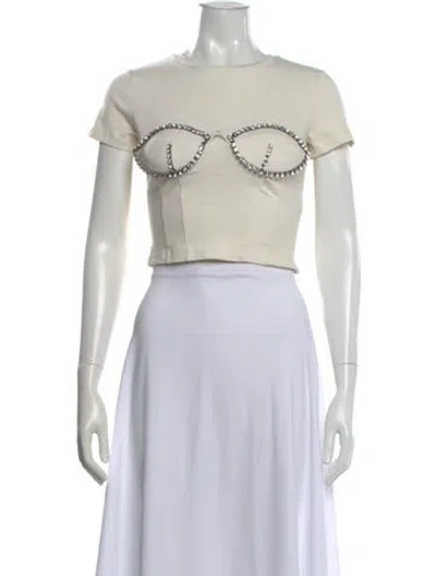 Pre-owned Area Crew Neck Short Sleeve Crop Top In White