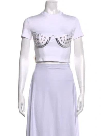 Pre-owned Area Crew Neck Short Sleeve Crop Top In White