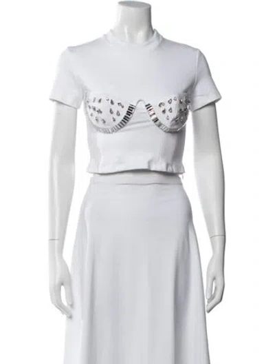 Pre-owned Area Crew Neck Short Sleeve Crop Top In White