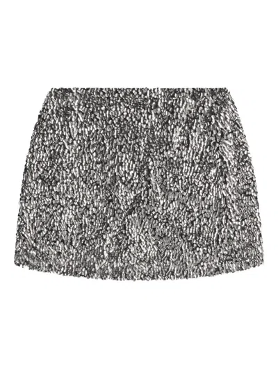 Area Crysta- Cluster Sequin Mini Skirt In Silver