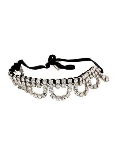 Pre-owned Area Crystal & Velvet Short Ribbon Choker Necklace, 29.25" In Black/clear