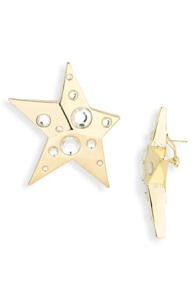 Area Crystal Asymmetric Star Stud Earrings In Gold