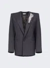 Area Double-breasted Crystal-embellished Wool-blend Blazer In Grey