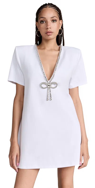 Area White Crystal Bow V-neck T-shirt Minidress