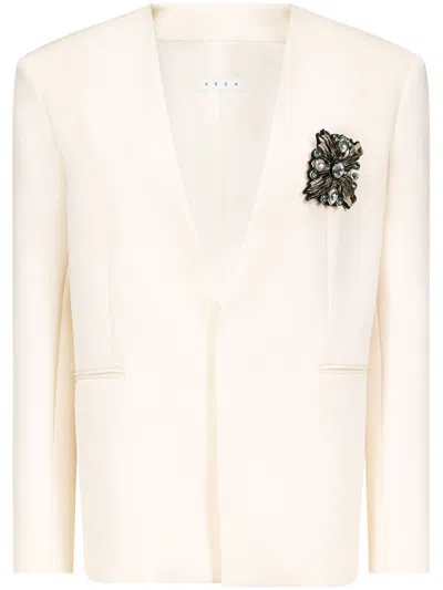 Area Crystal-brooch Collarless Blazer In Neutrals