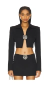Area Crystal-brooch Cropped Jacket In Black