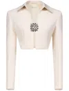 Area Off-white Crystal Brooch Cropped Jacket In White