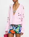 Area Crystal Butterfly Cashmere Cardigan In Light Pink