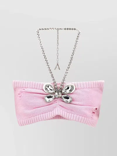 Area Crystal Butterfly Knit Bandeau Top In Multi