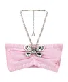Area Crystal Butterfly Knit Bandeau Tops Pink In Pink