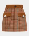 Area Crystal-button Check Mini Skirt In Caramel Multi