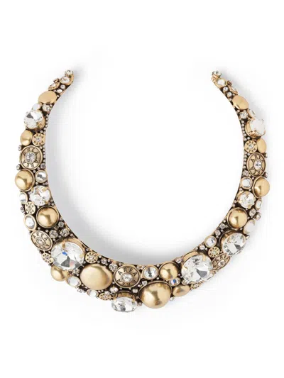 Area Crystal Button Cluster Choker In Antique Gold